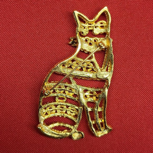 Danecraft Gold Tone Metal Cat Pin Brooch - Picture 4 of 10